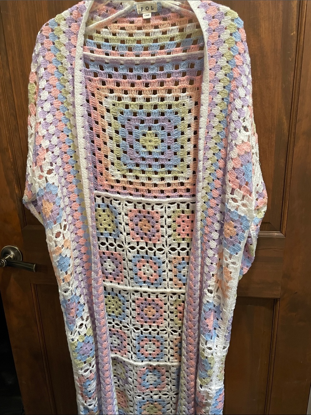 POL Pastel Crochet Open-Weave Long Cardigan NWOT